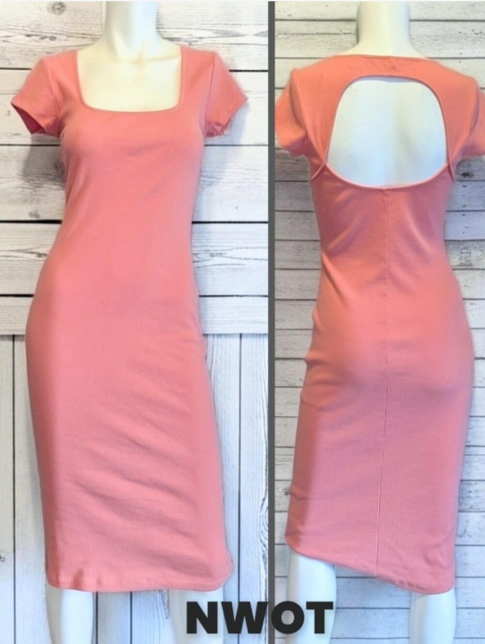Nine West Square Neck Pink Ribbed Bodycon Dress
